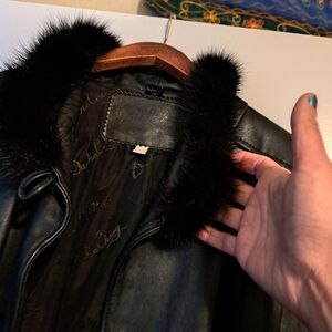 Real  Fur-Trimmed Leather Trenchcoat